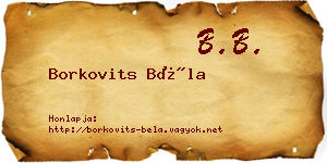 Borkovits Béla névjegykártya
